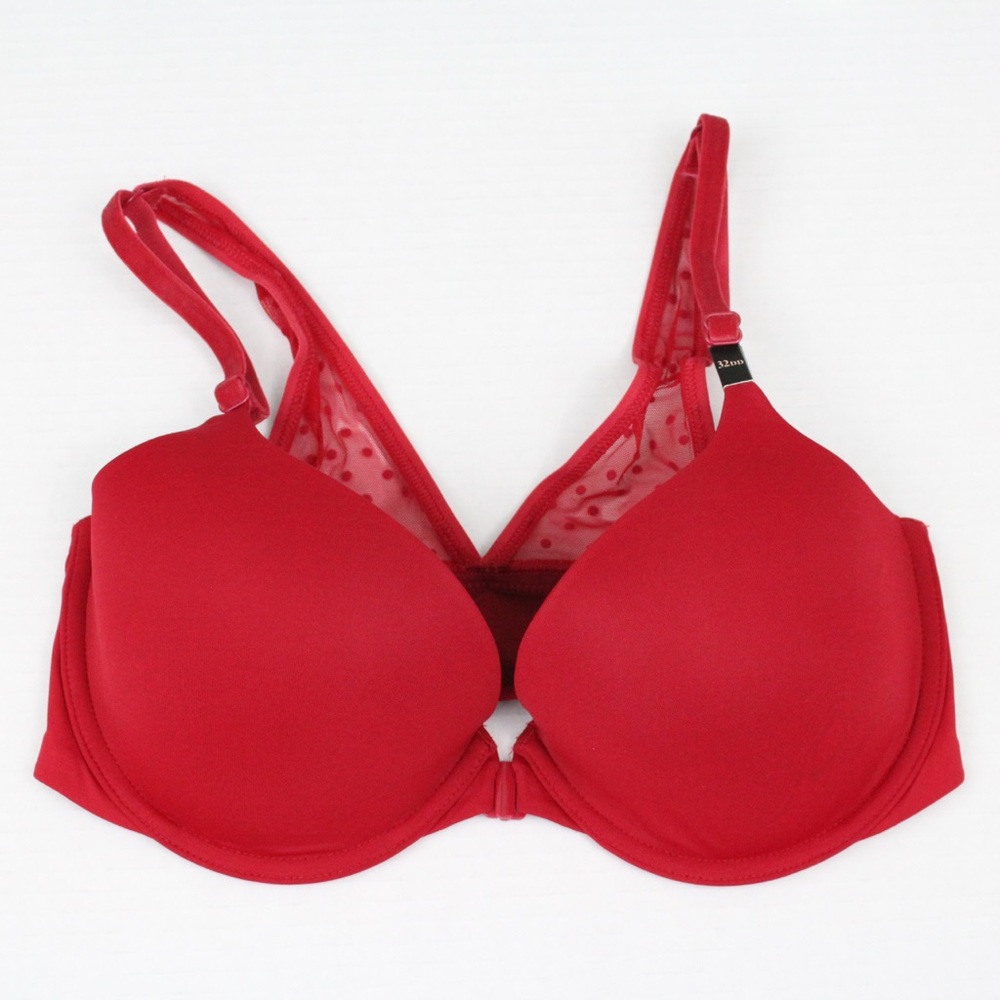 Victoria's Secret Red Demi Bra Polka Dots Strappy Back Sexy Size 32DD NWT